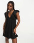 Фото #2 товара Miss Selfridge smock mini dress with frill sleeve in black