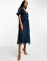 Beauut Tall Bridesmaid tulle midi dress with flutter sleeve in navy