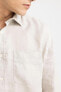 Фото #8 товара Рубашка Regular Fit Polo Yaka 100% Льняная с длинным рукавом defacto