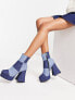 Lamoda 90s denim patchwork heeled boots in blue