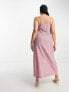 Pieces Curve Premium maxi cami split dress in pink glitter