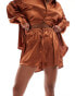 In The Style satin drawstring short co-ord in rust