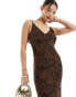 ASOS DESIGN mesh cami maxi dress with ruffle back detail in brown rodeo print