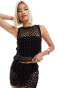 Фото #1 товара COLLUSION beaded fishnet crochet vest co-ord in black