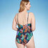 Фото #4 товара Women's Shirred Plunge One Piece Swimsuit - Shade & Shore Multi Floral Print XS