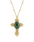 ფოტო #1 პროდუქტის 14K Gold Dipped Oval Semi Precious Genuine Green Malachite Cross 28" Necklace