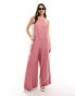 Фото #1 товара ASOS DESIGN racer neck Crosshatch linen jumpsuit in dusty rose