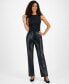 ფოტო #4 პროდუქტის Women's Faux-Leather Faux-Fly Pants