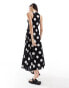 ASOS DESIGN button down linen midi dress with full skirt spot print