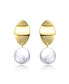 ფოტო #2 პროდუქტის Sterling Silver & 14K Gold-Plated White Coin Pearl Medallion Earrings
