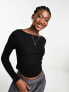 New Look scoop hem slash neck top in black