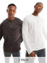 ASOS DESIGN 2 pack long sleeve crew neck t-shirts in ecru and brown