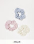 DesignB London pack of 3 plisse hair scrunchie in pastel tones