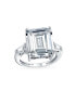 ფოტო #1 პროდუქტის Art Deco Style Big 7CT AAA CZ Statement Solitaire Emerald Cut Engagement Ring Side Stone Baguette Thin Band Sterling Silver Decorative Setting