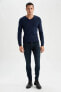 Фото #7 товара Свитер мужской defacto Premium Regular Fit V Yaka Трикотажный Пуловер