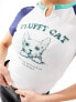 Фото #3 товара Urban Revivo fluffy cat slogan notch neck t-shirt in white