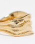 Фото #4 товара ASOS DESIGN waterproof stainless steel ring with molten wave design in gold tone