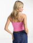 Фото #2 товара ASOS DESIGN knitted crop cami with skinny strap in pink