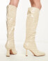 Simmi London Benedict heeled knee boots in off white snake Schlangenlederoptik in Wollweiß, 36 - фото #2