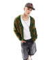 ASOS DESIGN relaxed knitted cardigan in green geometric design