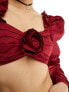 Фото #3 товара Labelrail x Dyspnea corsage detail puff sleeve rococo cropped blouse in oxblood