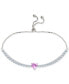 ფოტო #1 პროდუქტის Cubic Zirconia & Grown Pink Sapphire Heart Slider Bracelet in Sterling Silver, Created for Macy's