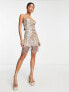 Фото #2 товара ASOS DESIGN embellished wrap mini dress with fringe beaded hem in blush