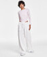 Фото #1 товара Juniors' Foldover-Waistband Wide-Leg Sweatpants