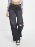 Фото #1 товара Only wide leg jeans with frayed low waist in black
