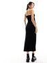 Фото #5 товара Bershka velvet bandeau midi dress in black