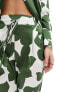 Style Cheat satin wide leg trousers in green print co-ord