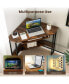 Triangle Corner Desk with Charging Station Keyboard Tray and Storage Shelf-Rustic Brown