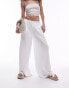 Фото #1 товара Topshop linen tie waist wide leg trousers in white