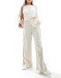 ASOS DESIGN high waist tailored trousers with side stripe in stone