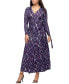 Women's Purple Print Collared Wrap Maxi Dress