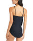 Фото #2 товара Beyond Control Women's Cowlneck Draped-Front One-Piece Swimsuit Black Size 12