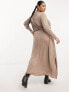 Yours Exclusive long sleeve smock midi dress in mocha