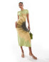 Фото #1 товара ASOS DESIGN cap sleeve maxi dress with tie back in green oversized sunflower print