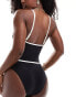 Kaiia plunge cut out rose detail swimsuit in monochrome