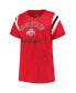 ფოტო #2 პროდუქტის Women's Scarlet Ohio State Buckeyes Plus Size Striped Tailgate Crew Neck T-shirt