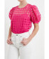 Фото #4 товара Women's Plaid Sheer Puff Sleeve Top