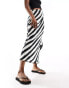 New Look bias stripe satin midi skirt in black