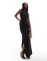 ASOS DESIGN ruched slinky cut out maxi dress in black