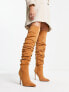 Фото #1 товара ASOS DESIGN Kingdom heeled ruched over the knee boots in tan