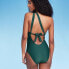 Фото #3 товара Women's One Shoulder Plunge Cut Out One Piece Swimsuit - Shade & Shore Green XL