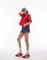 Topshop boxy polo top in red