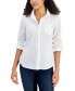 Women's Textured Button-Front Roll-Tab-Sleeve Top