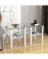 2-layer glass tea table, small round bedroom/living room corner side table, white