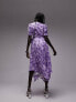 Topshop printed midi wrap occasion dress in purple floral