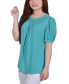 ფოტო #3 პროდუქტის Petite Short Puff Sleeve Mesh Inset Top